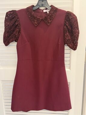 Likely Burgundy Lace Sleeve Mini Dress